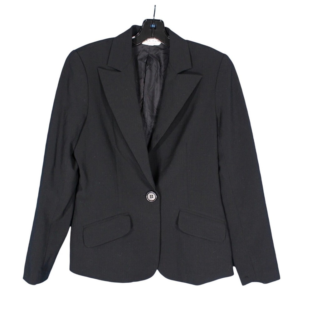 TRINA TURK Black CLASSIC Flap Pockets 1-BUTTON Tapered BLAZER/JACKET Sz 8